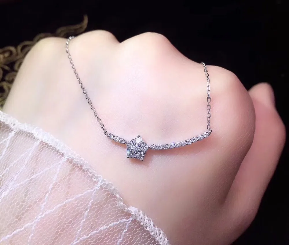 Настоящие хорошие драгоценности из белого золота 18 карат AU750 0.31ct бриллиантами Цепочки и ожерелья подвески из драгоценных камней для милое Женское Ожерелье