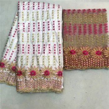 

Hot selling party apparel bazin material African jacqured bazin riche lace fabric +net lace cloth(2y) with beads ZQBN30