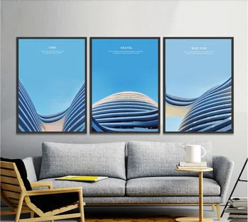 

Nordic Modern Architecture Blue Decorative Paintings Wall Art Print Picture Canvas Painting Poster for Living Room No Framed
