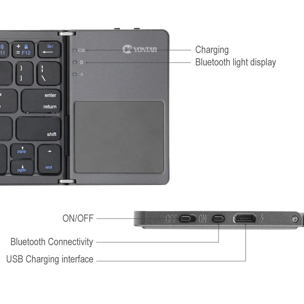 Bluetooth sem Fio Russo para Ios Portátil Dobrável Teclado Recarregável Touchpad Inglês Android Windows Ipad Tablet - Imagem 5