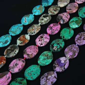 

more color choice,15.5" strand Natural Ocean Stones Faceted Oval Beads Pendants,Approx 9pcs Raw Gems Drilled Cut Slab Necklace
