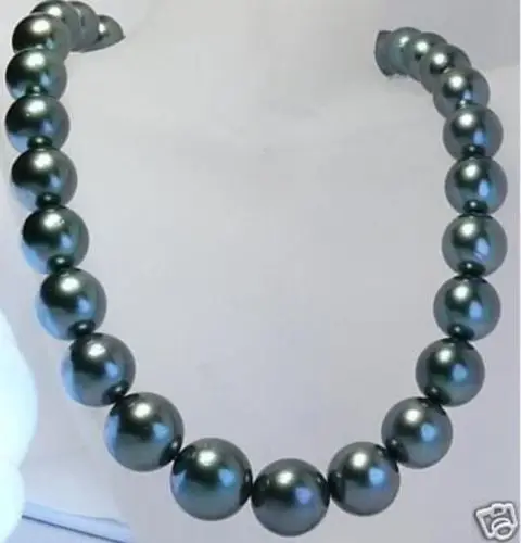 

HOT## Wholesale > HUGE 18"13MM Natural SOUTH SEA GENUINE BLACK BLUE NEAR ROUND PEARL NECKLACE