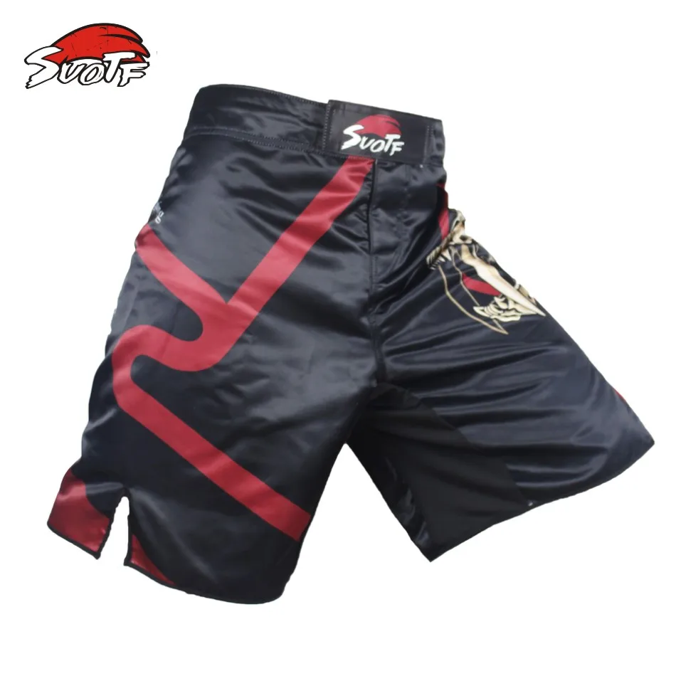Спортивные шорты черные SUOTF Skull fear fierce fiered fighting дышащие штаны для фитнеса и бокса