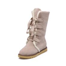 Стильные женские зимние ботинки средней высоты красивые сапоги с круглым носком замечательные туфли черного бежевого коричневого красного цвета женский размер для США 4–10 5