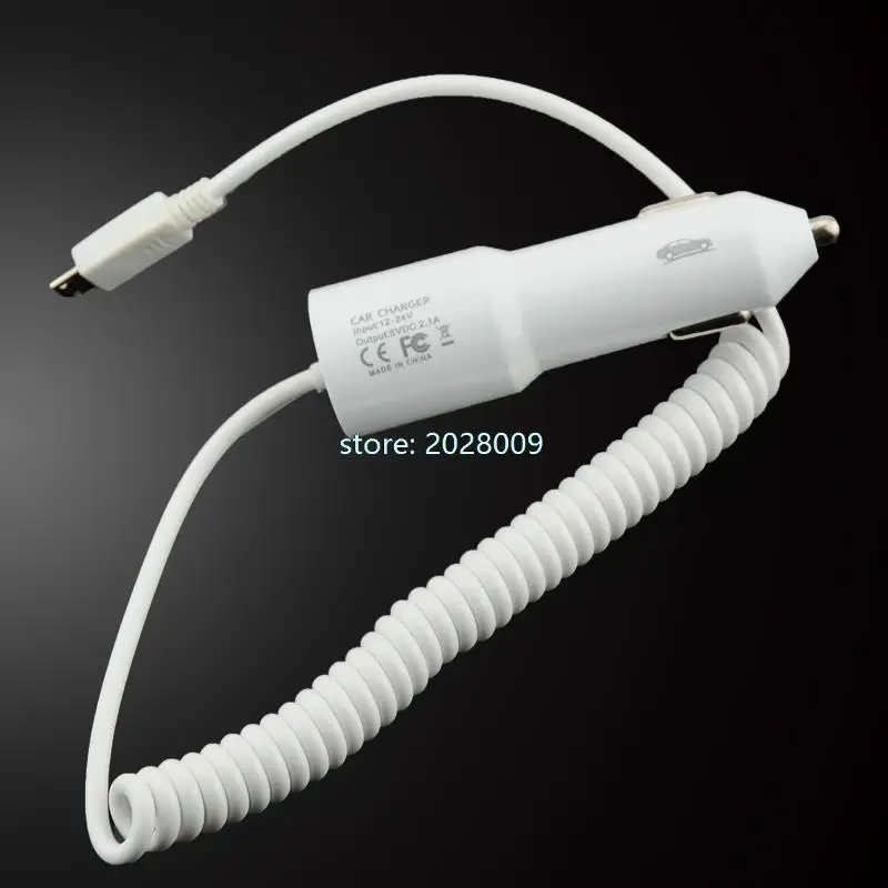 200Pcs Car Charger one port with micro USB cable for samsung  5V 2.1A  Rocket Head Auto power adapter charging plug CN free Good