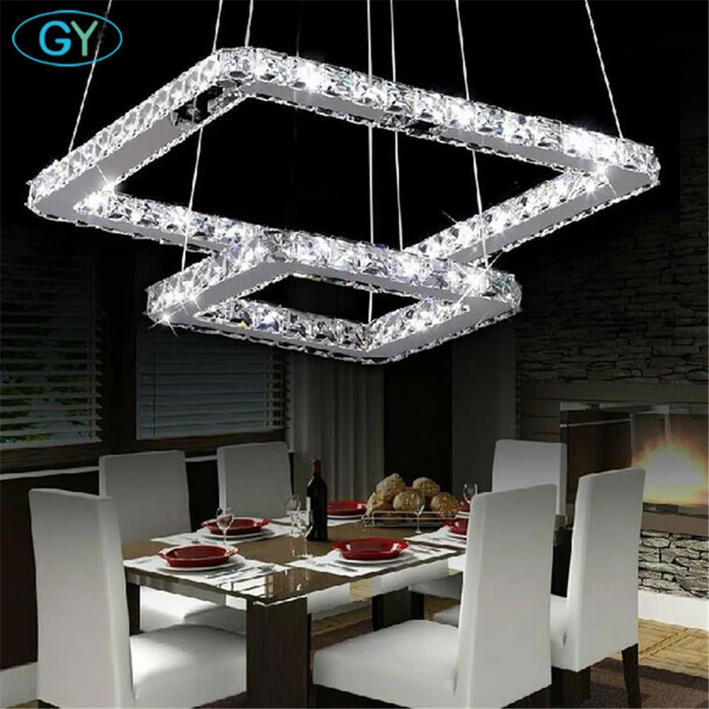 

AC100-240V Remote Control LED Crystal Pendant lights Modern Square Crystal Lampshade suspension Lustres iluminacion lamparas
