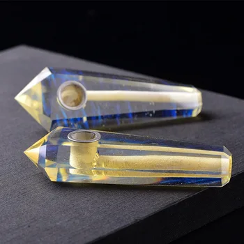 

Natural Colorful Fluorite Quartz Crystal Tube with carb Wand Healing Crystal Point Smoking Pipe Home Decor Decoration Crafts