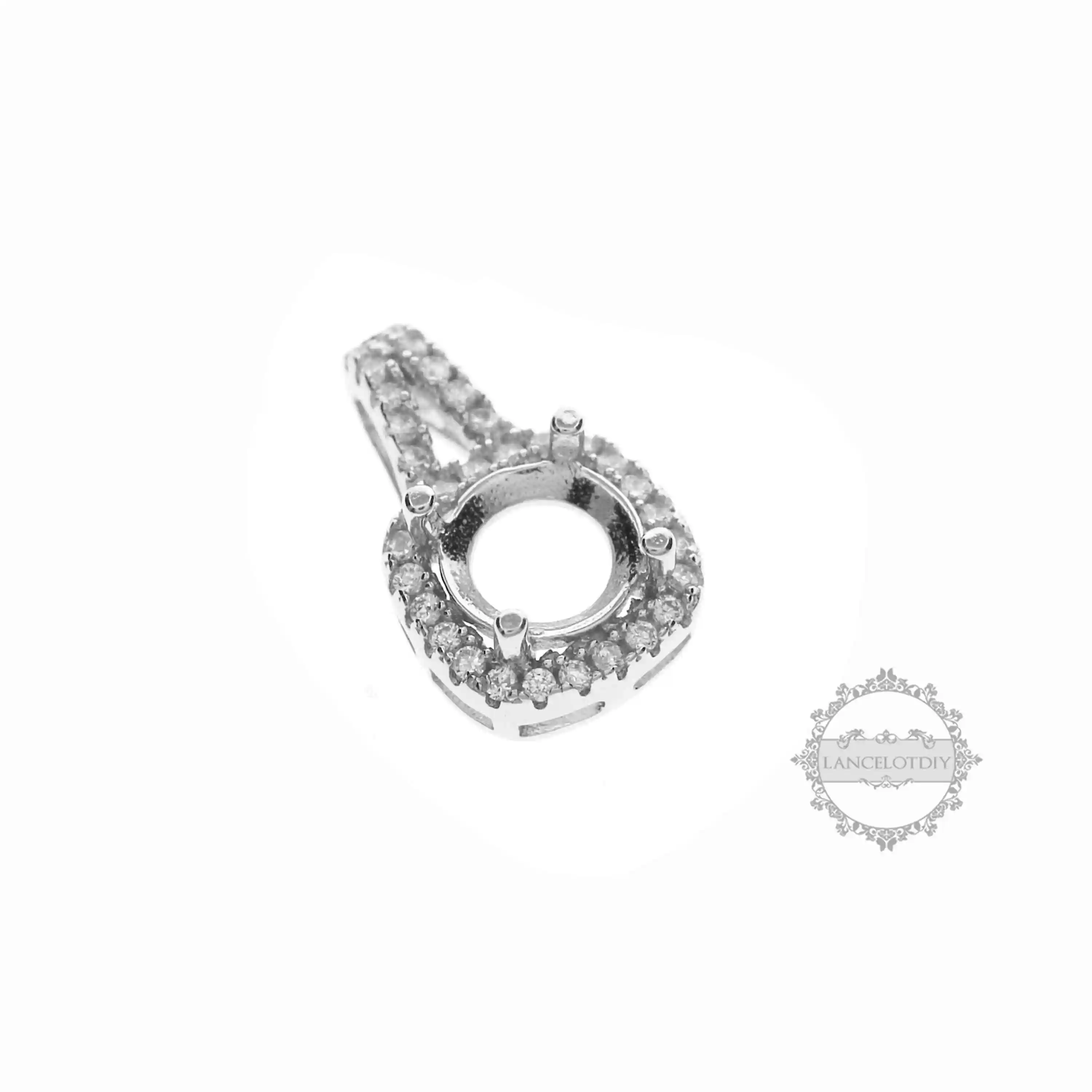 

6.5-9MM Round Prong Bezel Settings for Gems CZ Stone Solid 925 Sterling Silver DIY Square Pendant Charm Tray 1411212