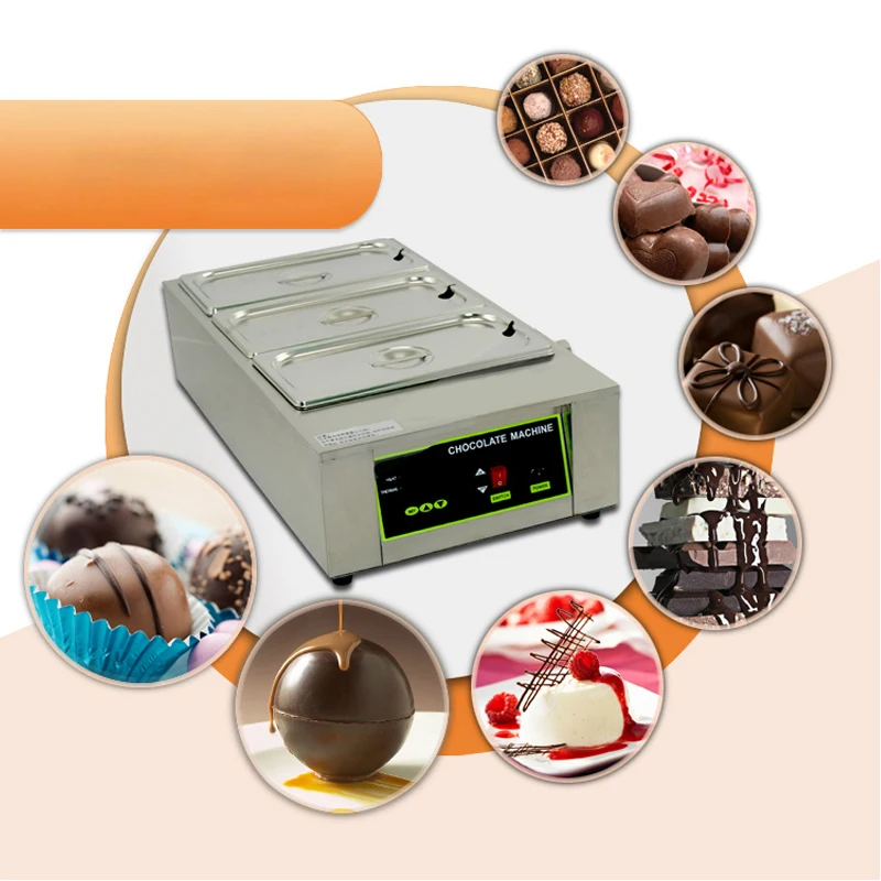Chocolate Fountain Melting Pot Digital Electric Stainless Steel Chocolate Melting Machine 3 Lattices 12 KG Capacity