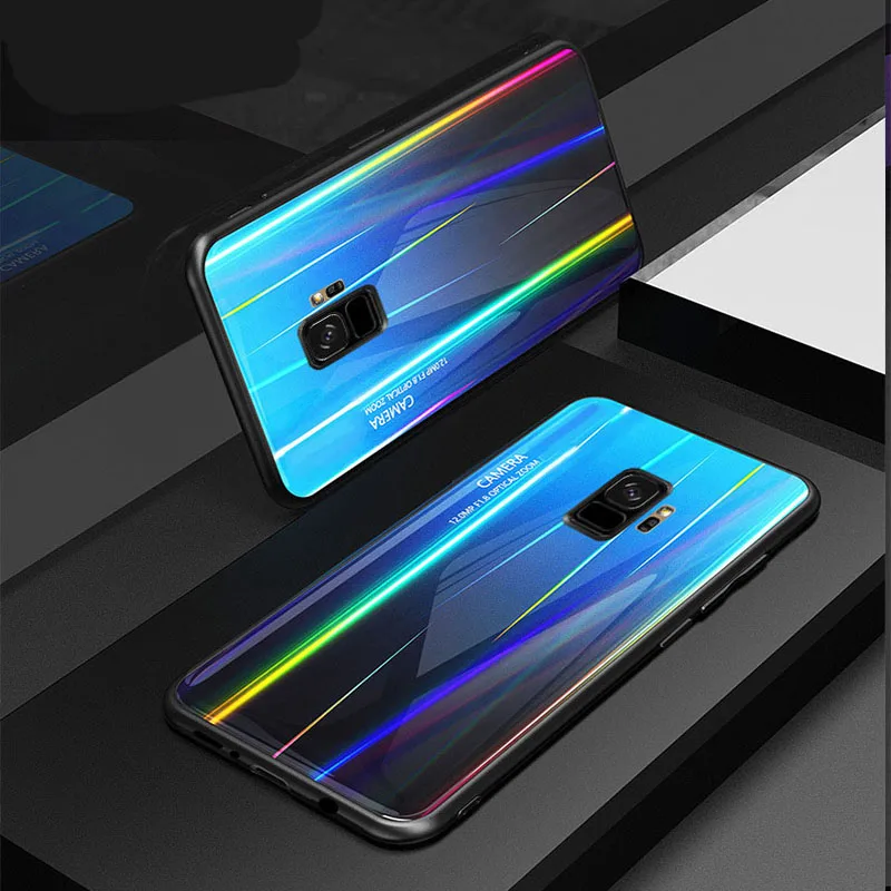 Градиентный лазерный чехол из закаленного стекла для телефона Samsung Galaxy S20 S9 S10 Plus