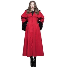 Devil Fashion European X-Long Winter Fleece Hooded Cloak Cape Gothic Punk Noble Women Flock Trench Coats with Fur Cuffs and Hood