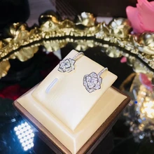 HG горячая 925 пробы серебро Циркон Любовь Камелия Цветок серьги гвоздики для женщин Свадебные Циркон Простой розовый Кол ювелирные изделия