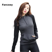 Fanceey половина на молнии длинный рукав, для йоги рубашка спортивная верхняя одежда толстовки Женщины Спорт Тренажерный зал топы Спортивные топы для женщин Йога Топ