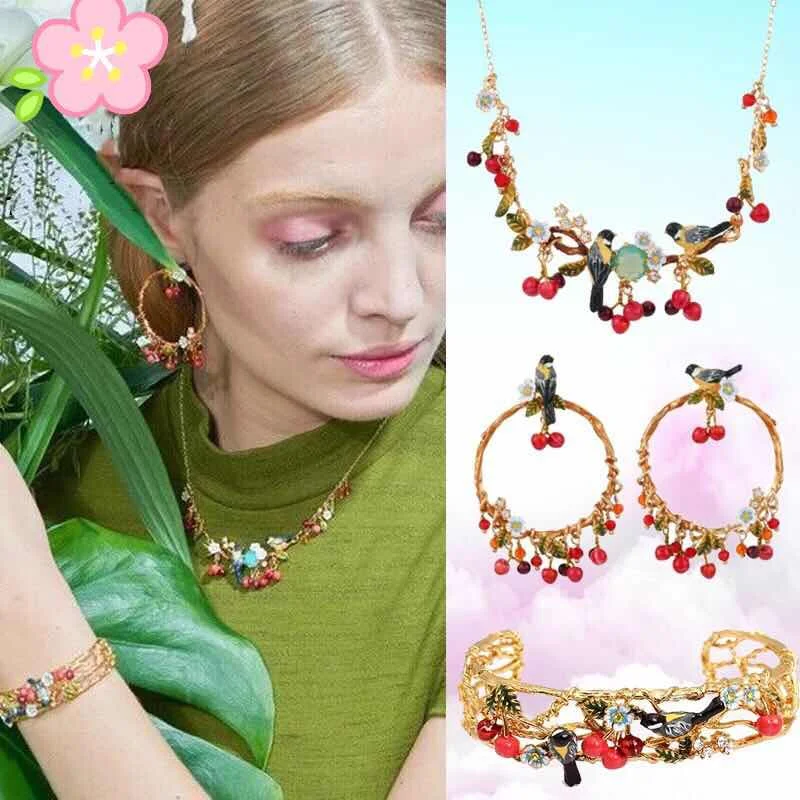 

2019 Amybaby Designer Fruit Paradise Oriole Birds Little Cherry Womens Tassels Drop Hoops Earrings Necklace Ring Bangle