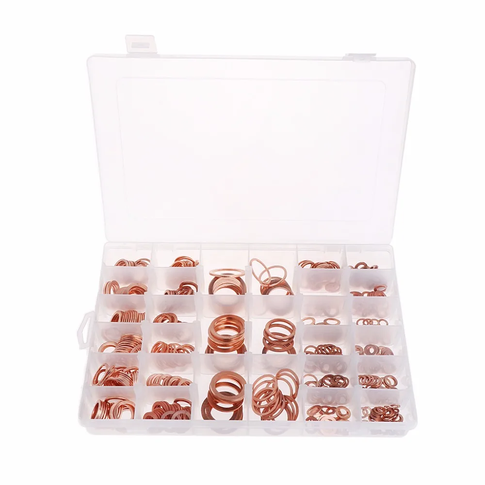 

568Pcs /30 Sizes Copper Washers Flat Ring Seal Set With Box For Car Marine Engine