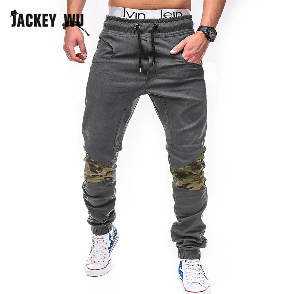 Бренд JACKEYWU, мужские брюки,, модные, камуфляж, заплатка, эластичная талия, для бега, мужские, повседневные, хаки, брюки, хип-хоп, уличная одежда, черные