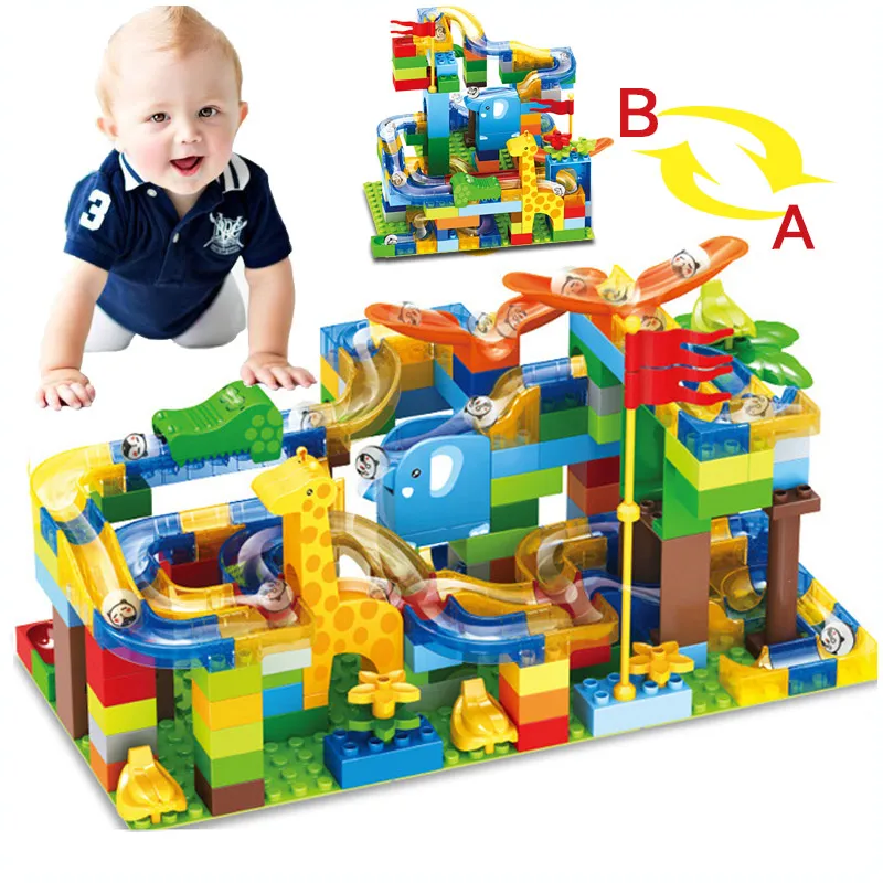 

168PC Big Size Bricks Compatible Duplo Marble Race Run Maze Ball Track Building Blocks Plastic Funnel Slide