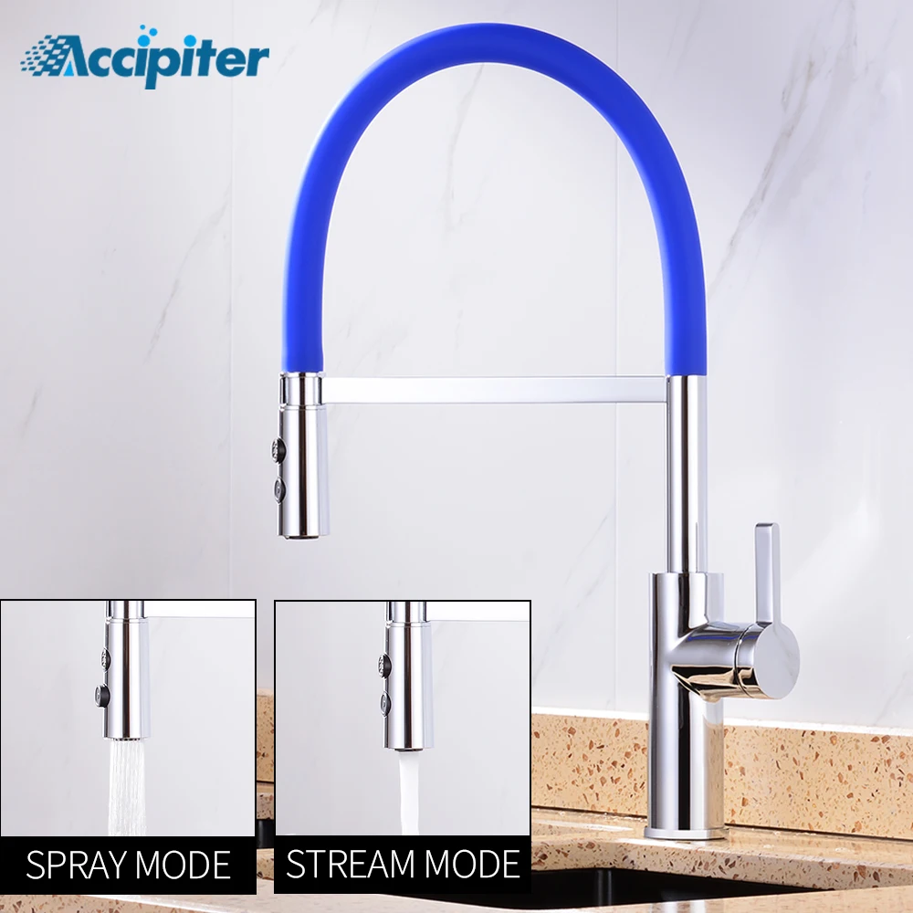 

Kitchen Faucet Hot&Cold Sink Dish Washing Bowl Kitchen Faucets Copper Nordic Wind Silica Gel Pulling Rotating Blue Faucet