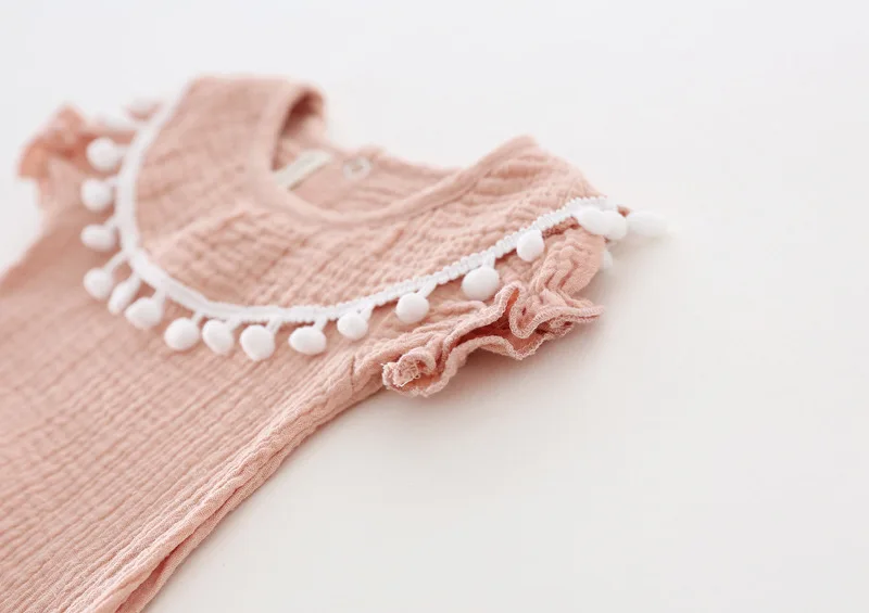Cute Newborn Baby Girl Romper 2017 Summer short sleeve Princess fur ball Sunsuit One Pieces Tassel Clothes free drop shipping (11)