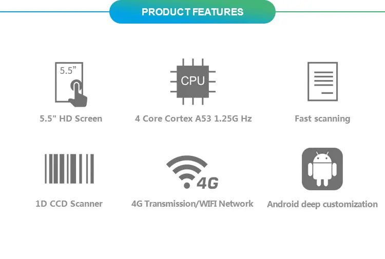 S4-Handheld Android 1D сканер штрих-кода 3g большой экран термопринтер POS для Мобильных Платежей