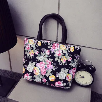

Fashion Women bag Canvas clutch handbag Girls Floral Printing Shopping Large Capacity Totes Shoulder Tote Shopper Bag bolso new