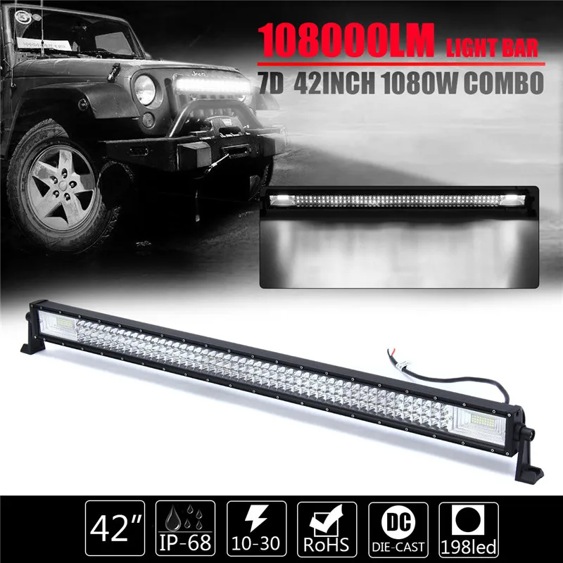 

42Inch 7D 1080W LED Work Light Bar Flood Spot Combo Driving Lamp 6000K Waterproof Work Light For Jeep Car Truck Offroad Lamp
