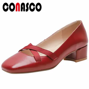 

CONASCO Fashion Sexy Mary Jane High Heels Pumps Genuine Leather Party Wedding Shoes Woman New 2019 Women's Basic Pumps Shoes