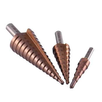 

3Pcs Hss Co M35 hree Corners Handle 4-12 / 4-20 / 4-32Mm Straight Groove Broca Metal Step Cone Drill Stainless Steel Hole Saw