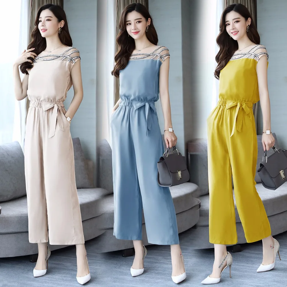 

Summer 2018 new fashion women's twin sets blouses elegant female two pieces clothes lace blouse tops with pants