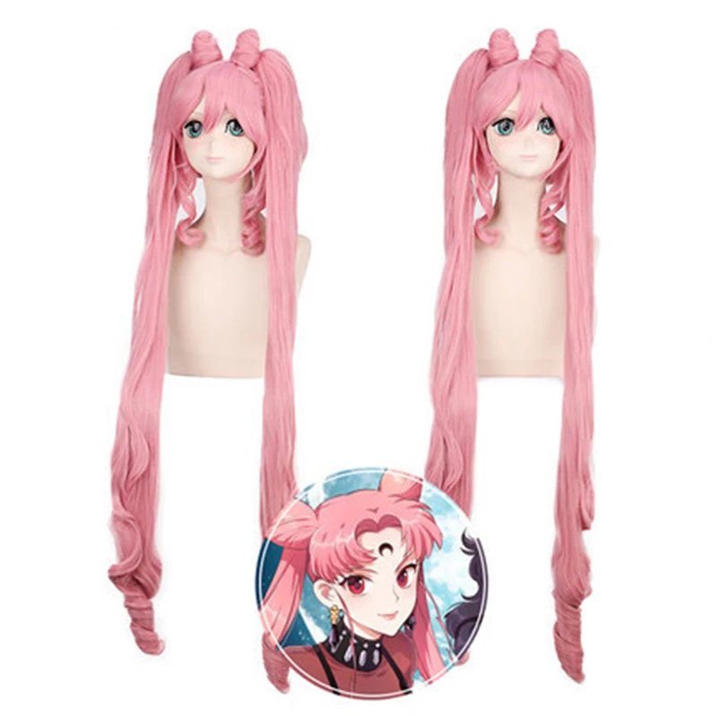 

New Sailor Moon Tsukino Usagi Cosplay Wig Women Girls Pink Curly Long Double Ponytail 120cm Wigs Hair Heat Resistant Synthesis