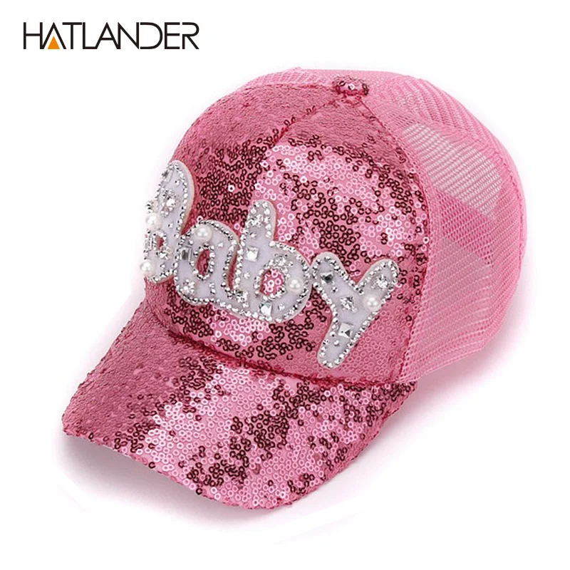 

New Real Mesh Cap For Children Gift Baseball Caps Baby Diamond Sequin Sun Hats Adjustable Summer Kids And Hat Snapback
