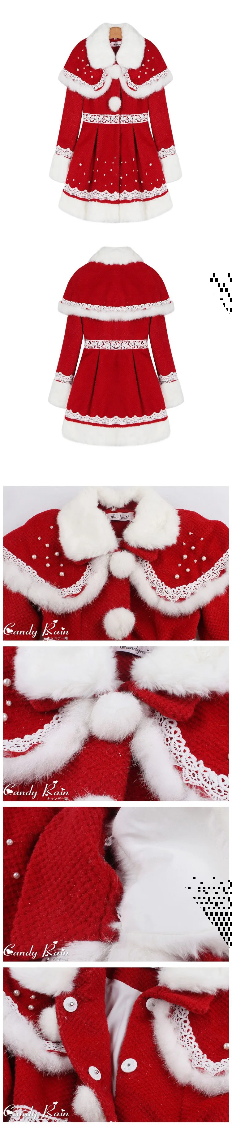 Платье принцессы милое пальто в стиле Лолита конфеты дождь на год и Рождество, японский стиль, милый принцессы с жемчужинами красная пальто-мантия C15CD5881