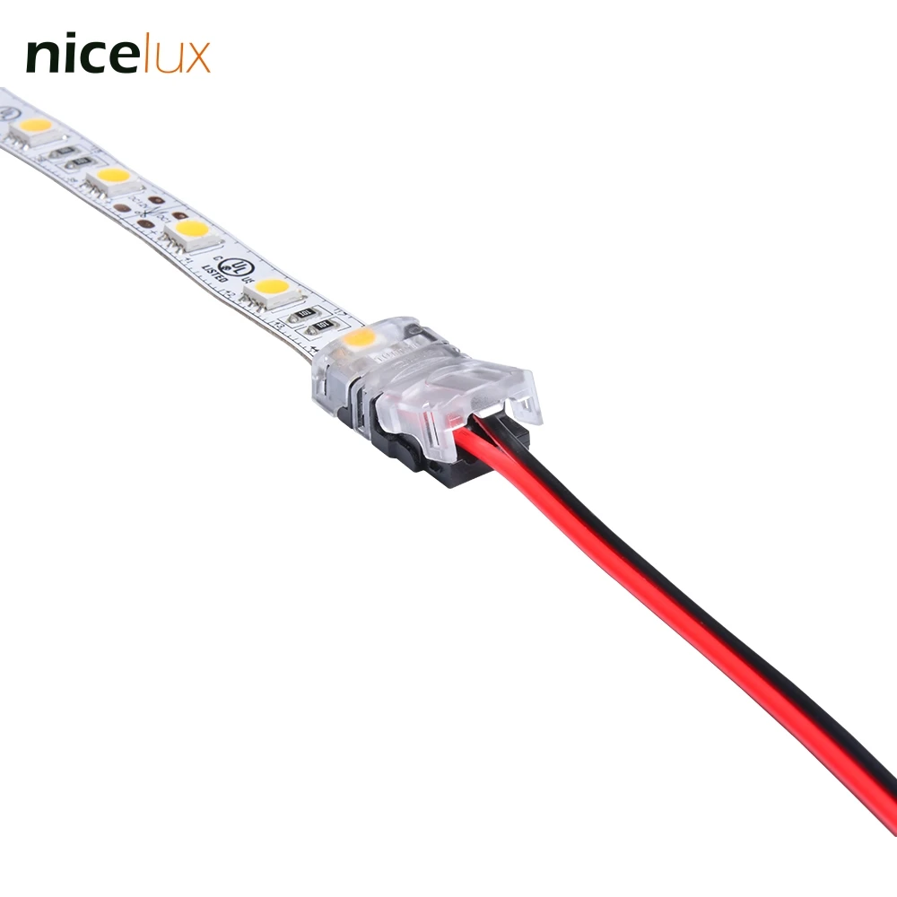 

10pcs 2 pin 10mm Non-Waterproof IP20 LED Strip Connector Tape Light Connector for 5050 5630 Strip Light to Wire Cable awg22-18