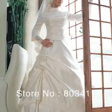 Классическое элегантное ТРАПЕЦИЕВИДНОЕ атласное мусульманское свадебное платье с длинным рукавом и хиджабом