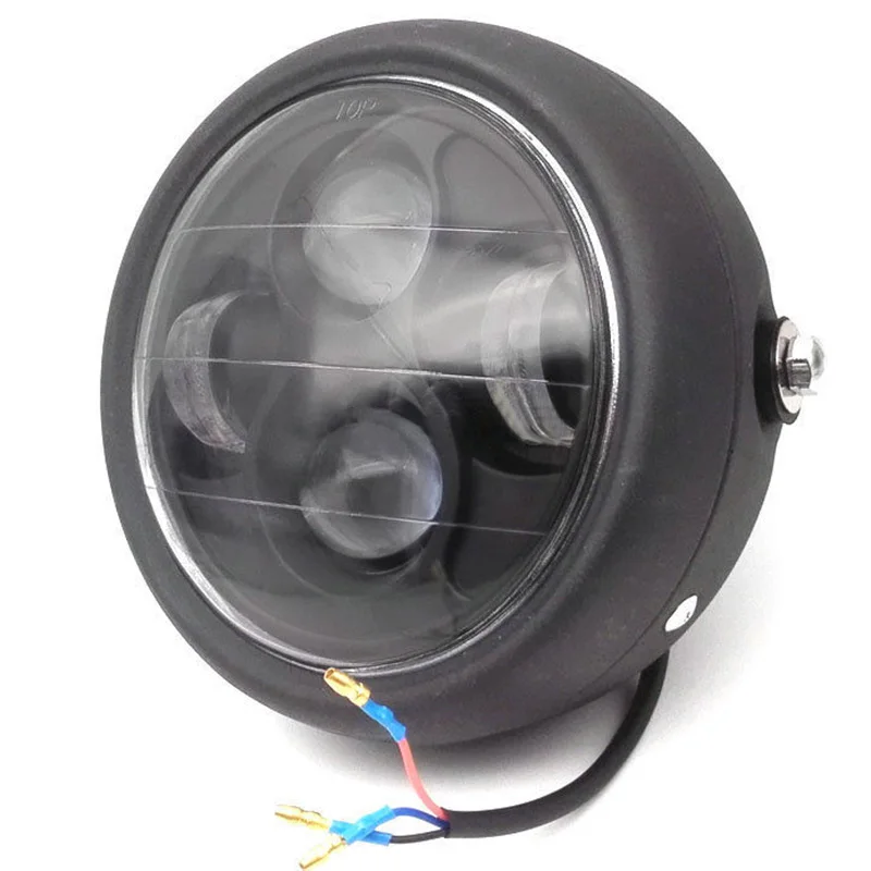 JX-LCLYL 6.5" Matte Black Motorcycle LED Headlight Hi/Lo Beam With Bracket Cafe Racer