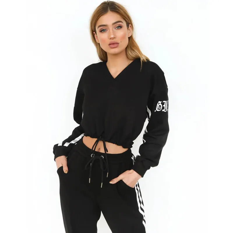 Z & P 2019 женские спортивные костюмы комплект из 2 предметов черный укороченный топ