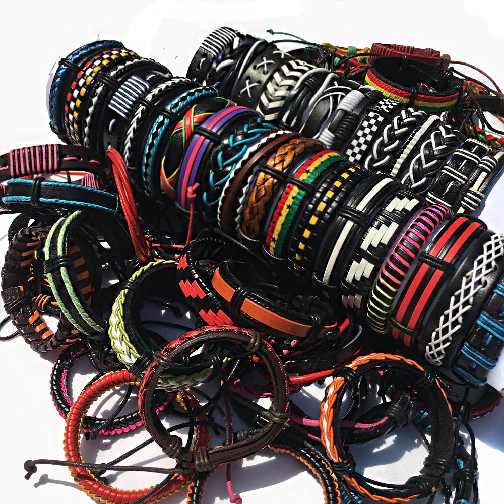 ZotatBele 10 шт./лот ручной работы мужские женские многоцветные серферные кожаные браслеты-манжеты ювелирные изделия(отправить случайный 10 шт браслеты) MX2