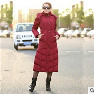 AILOOGE Новинка зимнее пальто женская верхняя одежда с капюшоном утолщенная Повседневная тонкая длинная пуховая куртка женские парки Плюс Размер M-4XL - Цвет: Red