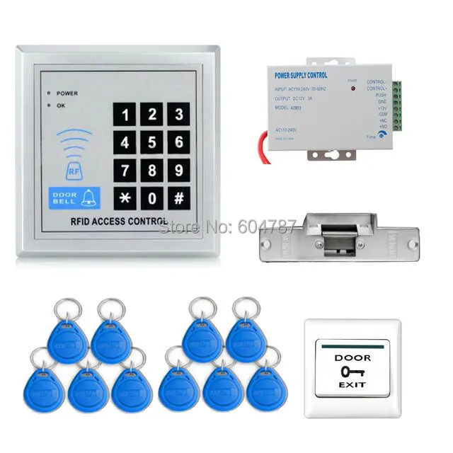 

Full RFID Door Access Control System Kit Set Electric Strike Lock + Access Control Power Supply + Proximity Door Entry keypad
