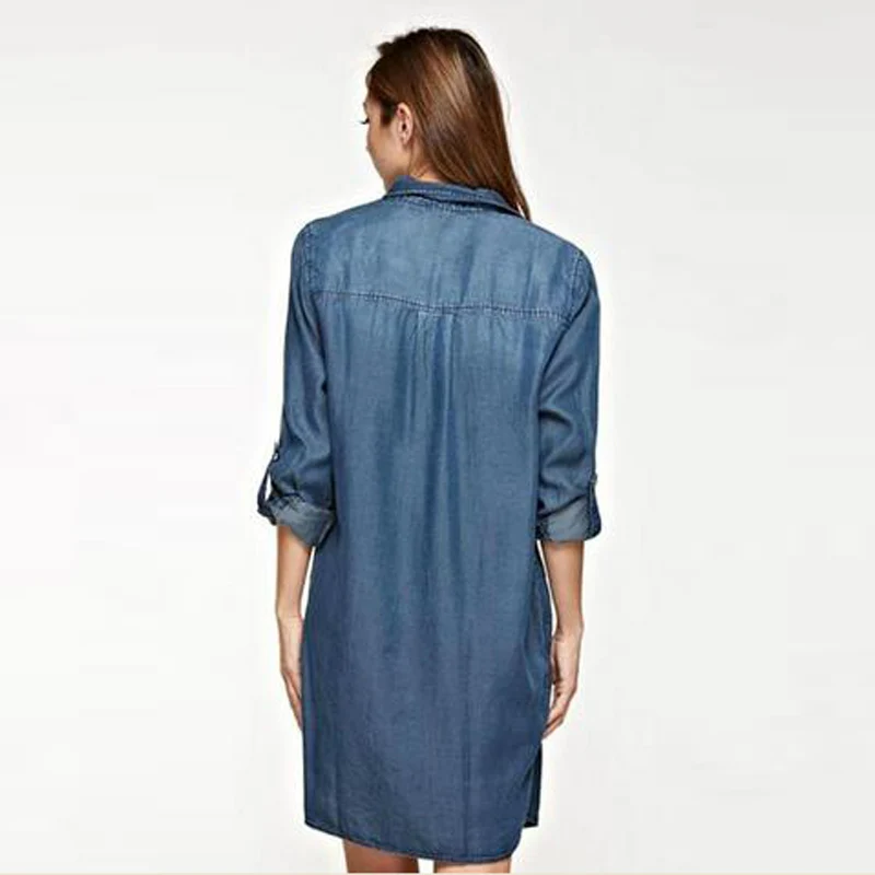 Женское S-5XL, модное джинсовое Синее джинсовое платье с v-образным вырезом и глубоким вырезом, Сексуальное мини платье-рубашка с воротником, платье размера плюс