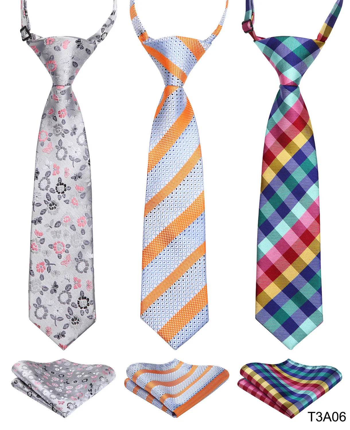 Lot 3 Set 27cm Child Pre-tied Necktie for Boys Woven Handkerchief Kids Tie School Parent-child Tie Pocket Square - Цвет: T3A06