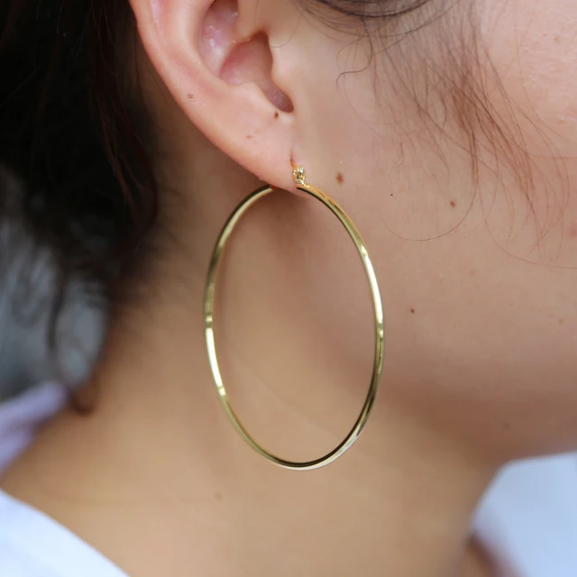 Gold color smooth polished band big hoop earring for women european
