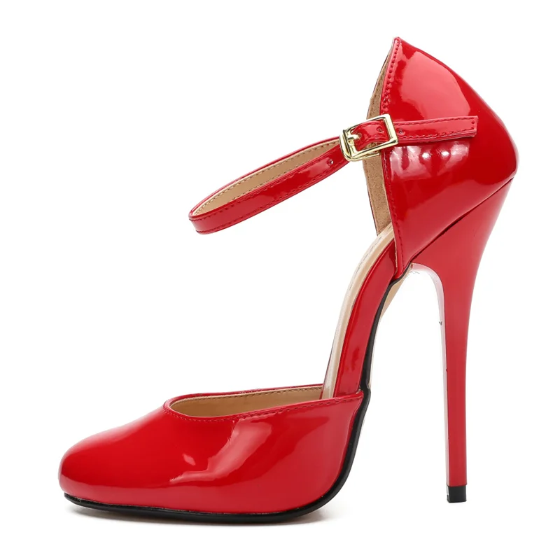 Г. Модные женские туфли-лодочки, большой размер 50 пикантные босоножки на тонком высоком каблуке 13 см с ремешком на щиколотке черные, красные, вечерние, офисные, свадебные женские туфли