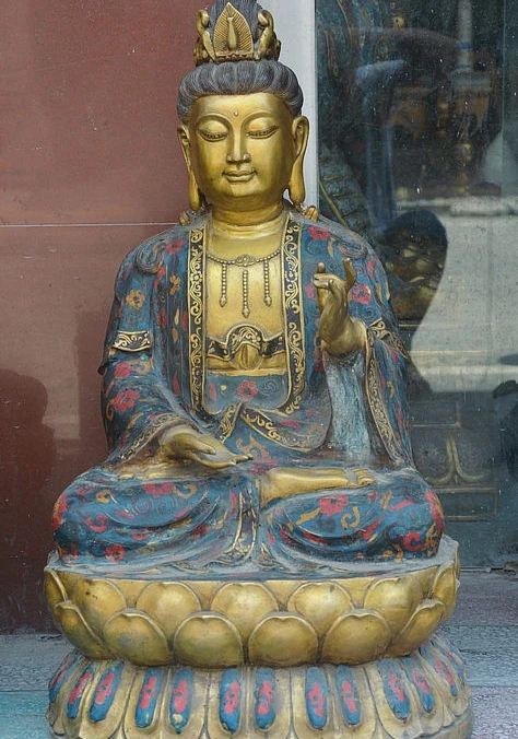 

30" Tibet Buddhism Cloisonne Gilt Kwan-Yin Bodhisattva Guanyin Goddess Statue