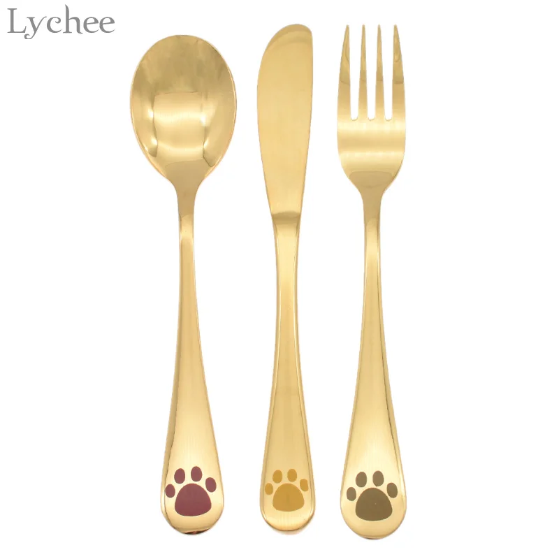

Lychee Western Stainless Steel Dog Claw Printing Knife Fork Gold Color Silver Color Tableware Kitchen Supplies