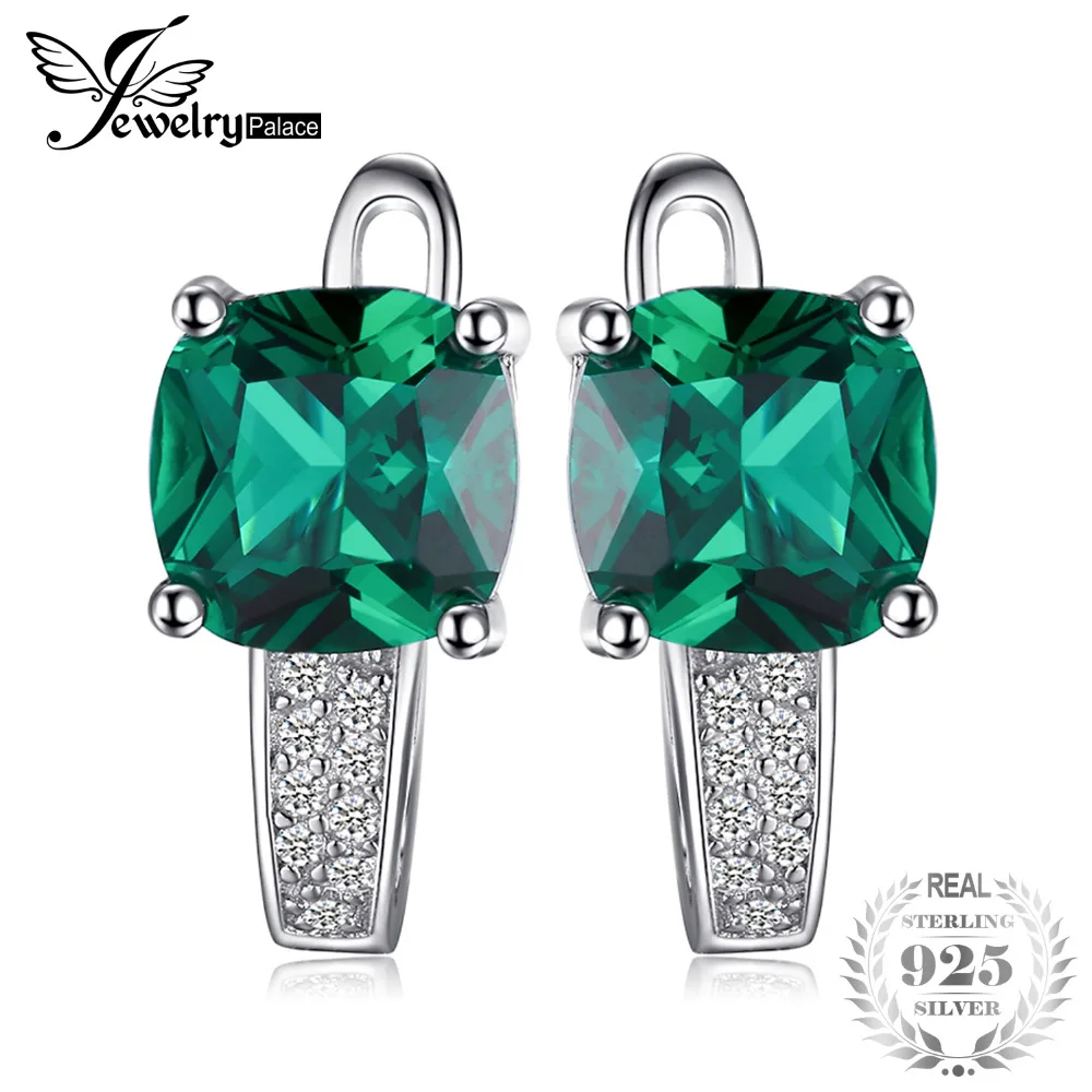 JewelryPalace подушки 3.1ct искусственный зеленый изумруд клип на серьги 925 пробы серебро ювелирные украшения для женщин Интимные аксессуары - изображение