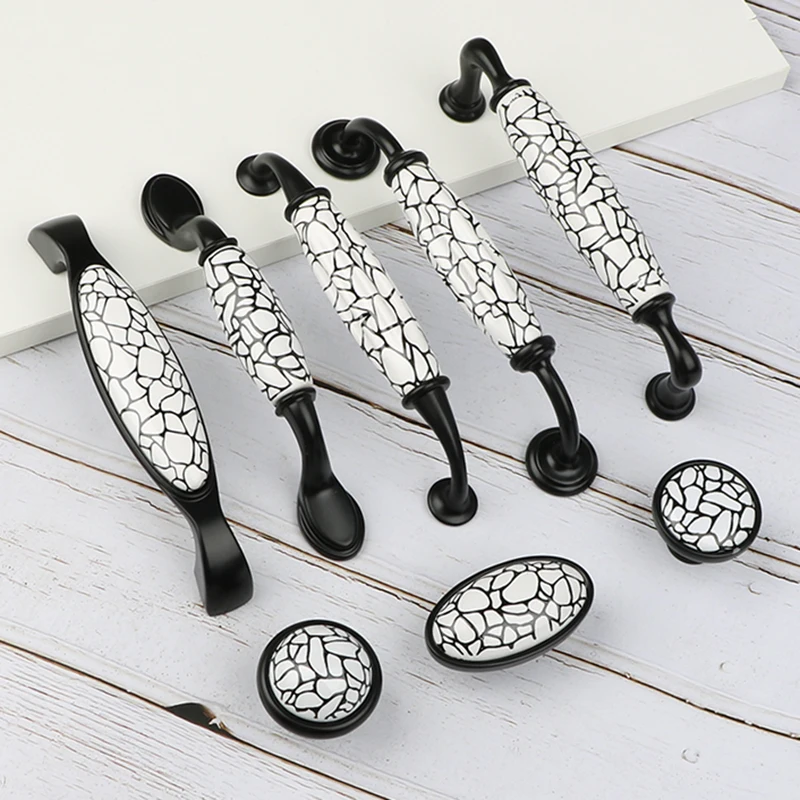 

Europe Type Black And White Crack Pottery And Porcelain Handle Contemporary Contracted Cural Chest Cupboard TV Cabinet Drawer