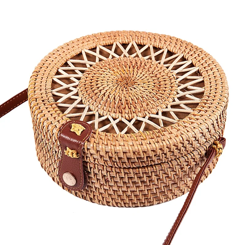 

ABSF Round Straw Bags Women Summer Rattan Bag Handmade Woven Beach Cross Body Shoulder Bag Circle Bohemia Handbag Bali