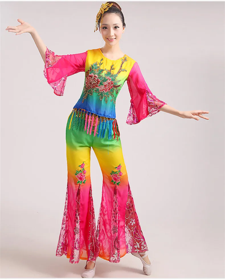 (0158) Chinese classical dance costumes yangko red Embroidery Duanghuang flying dance drum wear stage performance clothes