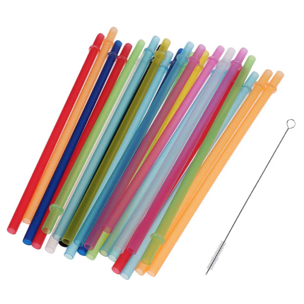25x Colorful Reusable Hard Plastic Drinking Straws + 1x Free Free Cleaning Brush Mason Jar and Tumblers Party Holiday DIY Decor